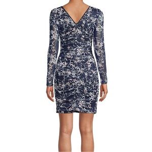 Elegant Navy Long Sleeve Dress with Floral Pattern
